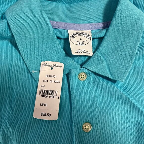 Brooks Brothers Men's Slim Fit Aqua Mesh Pique Cotton Short Sleeve Polo Shirt - Picture 7 of 8